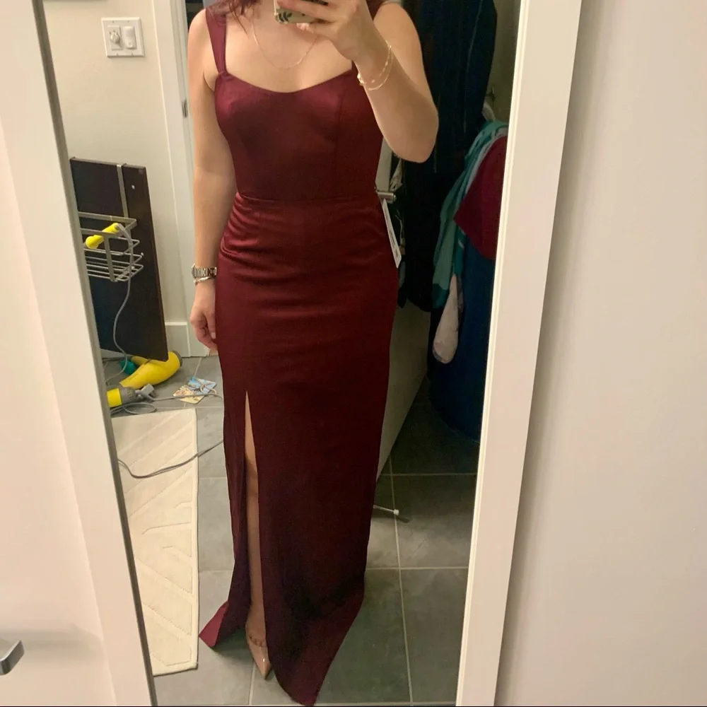 Azazie Nessi Stretch Satin Cabernet Bridesmaid Dress A2 - Picture 2 of 3